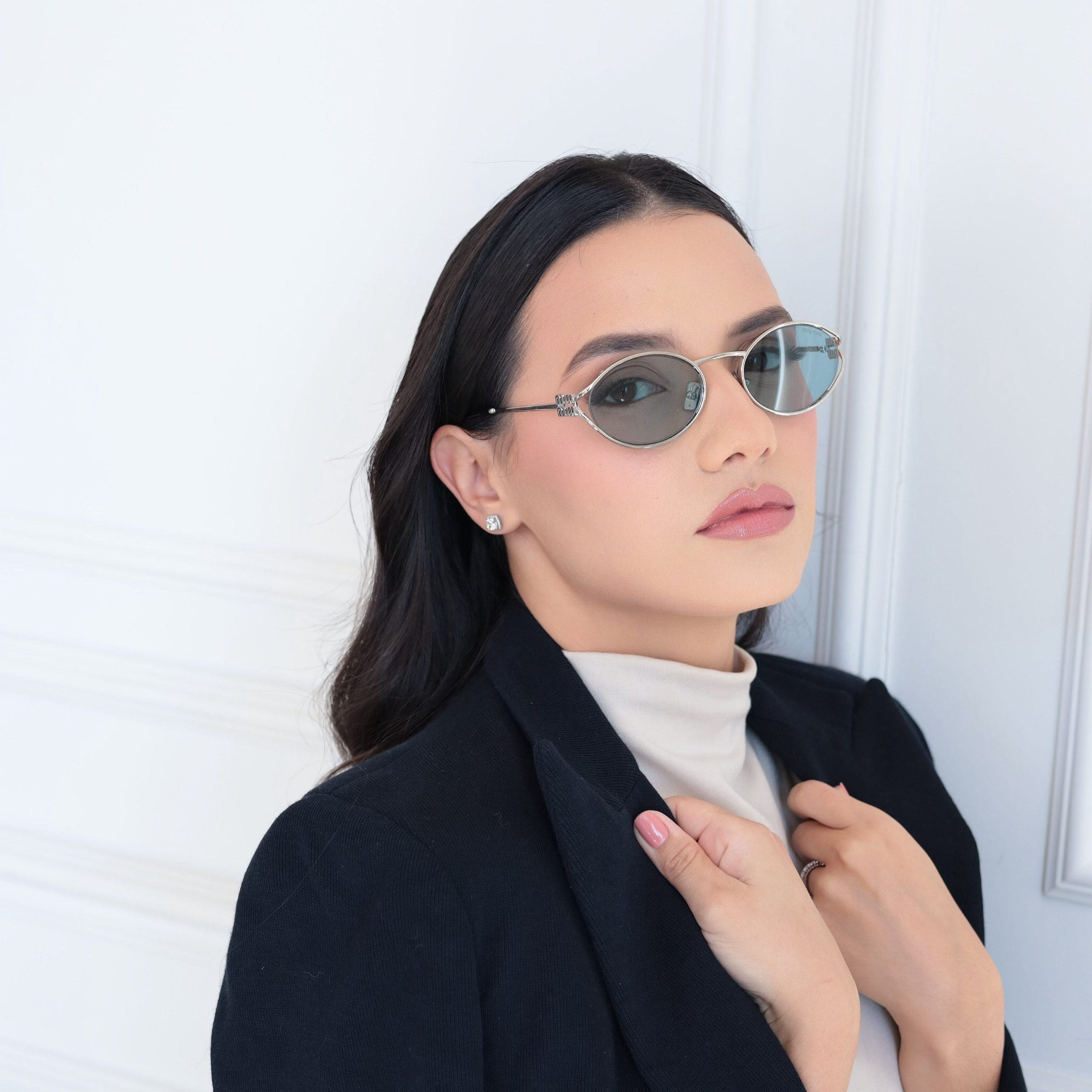 Oculos de Sol MIU MIU MU52Y 1BC20R Metal Prata com Lentes Azul Claro