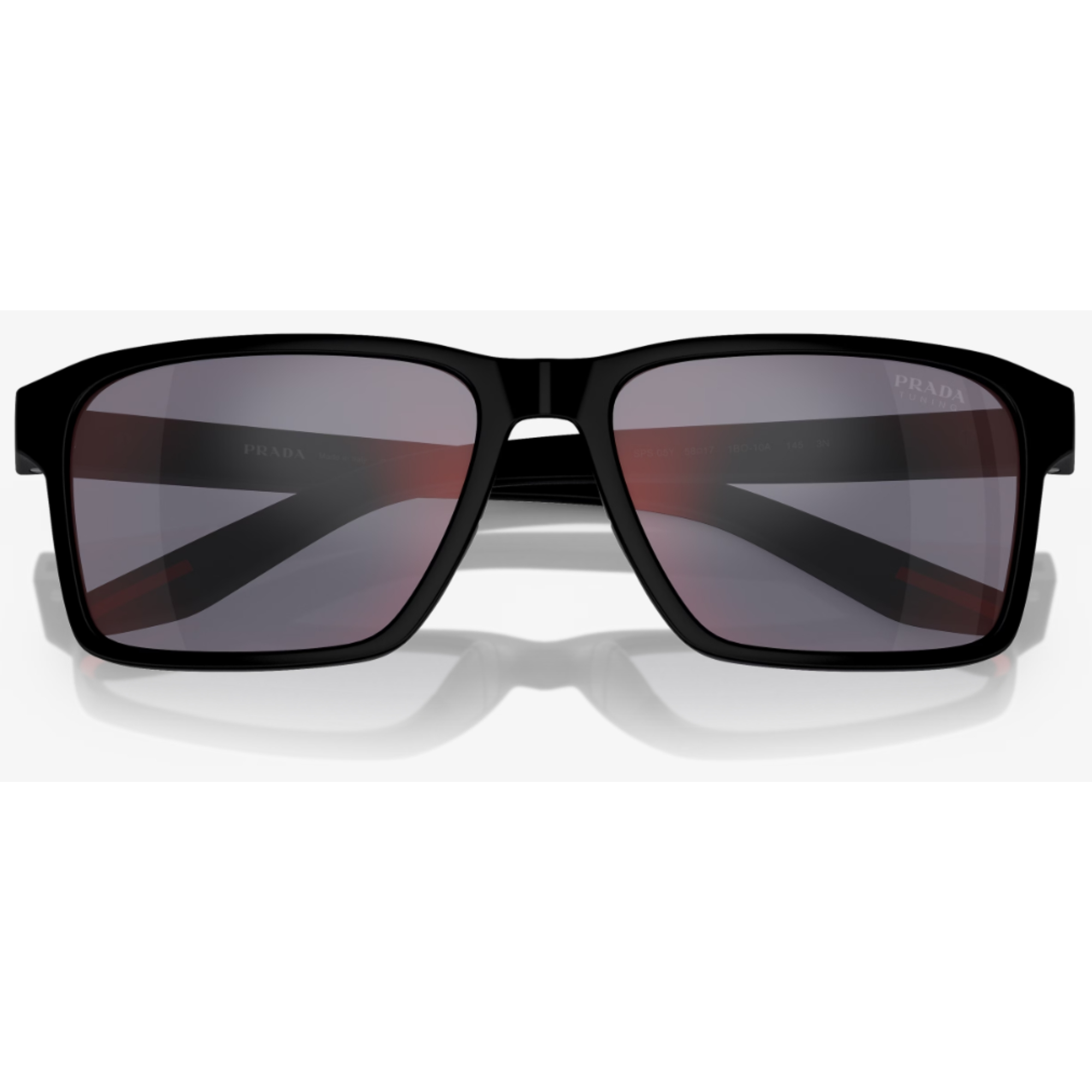 Óculos de Sol Prada Linea Rossa SPS 05Y 1BO10A  Acetato preto fosco com lentes Cinza escuro com semi espelhelhado em vermelho