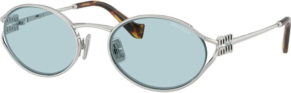 Oculos de Sol MIU MIU MU52Y 1BC20R Metal Prata com Lentes Azul Claro