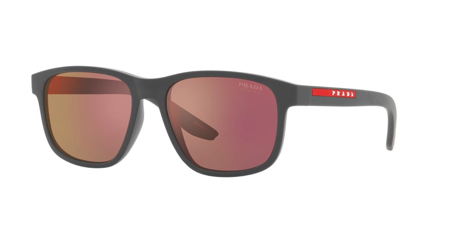 Óculos de Sol Prada Linea Rossa PS 06YS UFK10A 56  Acetato Cinza Fosco  Lentes Cinza com semi espelhada em vermelho